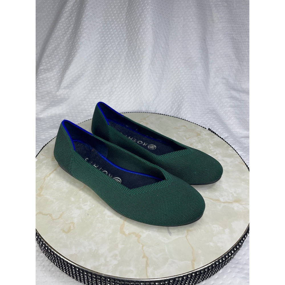 Rothy's Round Ballerina Flat Shoes Womens 8.5 Green Knit Farbic Comfy Minimalist